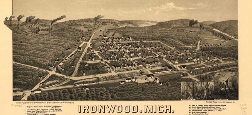 A depiction of Ironwood, Michigan, from 1886.