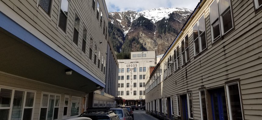 Downtown Juneau sits at the foot of Mount Juneau.