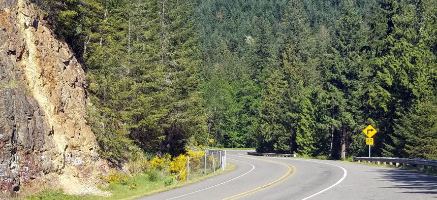 Washington State Route 7 winds its way south toward Morton, near Mount Rainier.