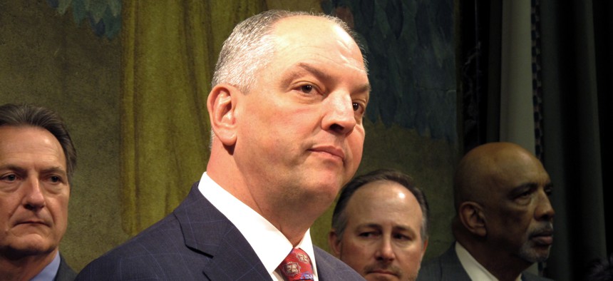 Gov. John Bel Edwards talks about efforts to overhaul Louisiana's criminal justice system, to lessen prison rates and boost treatment and training programs, on Thursday, March 16, 2017, in Baton Rouge, La.
