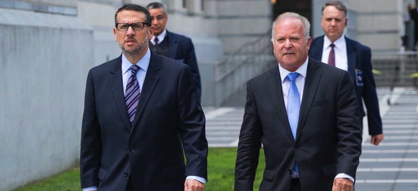 Wildstein leaves a federal court on July 12 with his attorney, Alan Zegas.