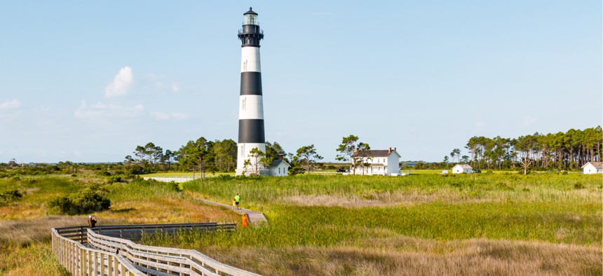 Bodie Island Lighthouse in the Cape Hatteras National Seashore in North Carolina.