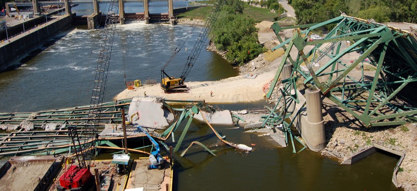 The Interstate 35W Bridge in Minneapolis collapsed into the Mississippi River on Aug. 1, 2007.