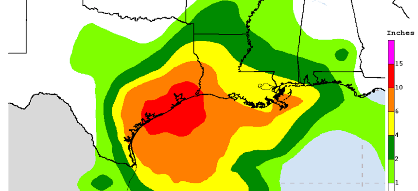 A rainfall forecast for Texas and surrounding states for the coming days. 