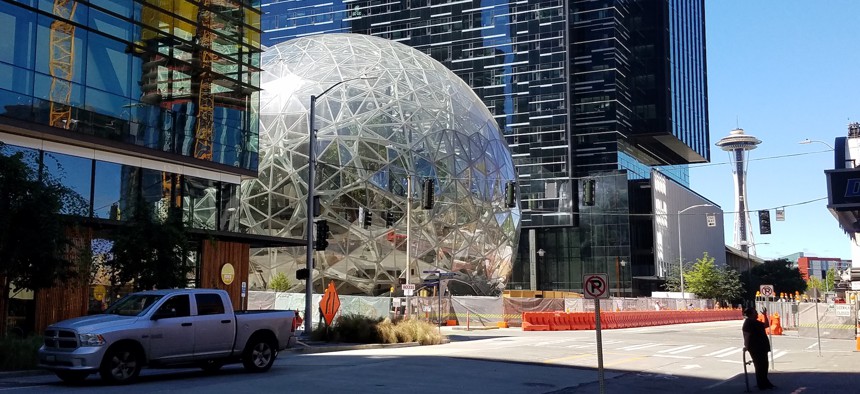 Part of the Amazon.com Inc headquarters campus in the Denny Triangle neighborhood of Seattle.