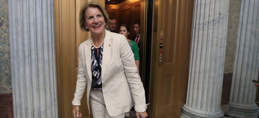 Sen. Shelley Moore Capito, R-W.Va., walks towards the Senate floor on Capitol Hill in Washington, in July of 2017.