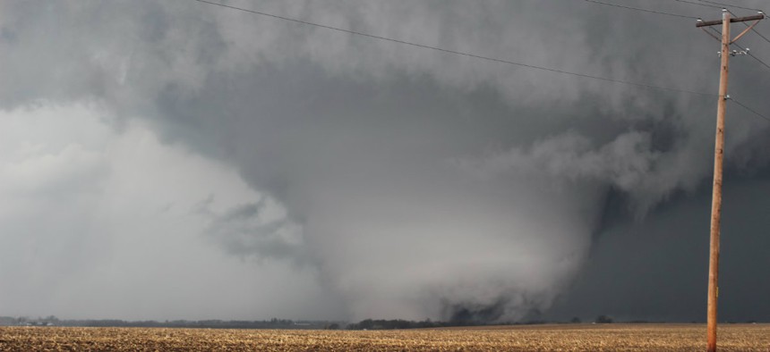 A tornado touches down in Rochelle, Ill. in 2015.