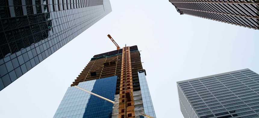 A high-rise building under construction in Seattle during 2016.