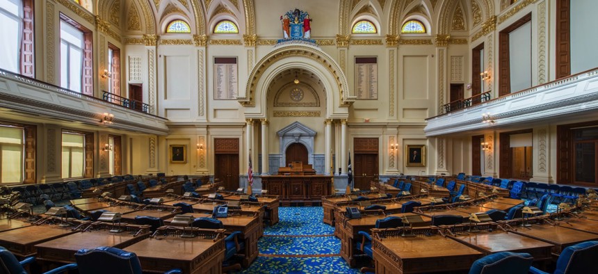 The General Assembly chamber of the New Jersey State House.
