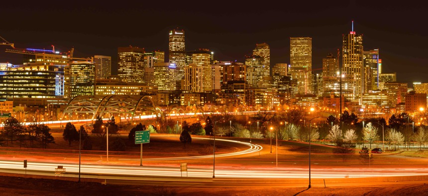 Denver, Colorado during evening rush hour in December 2015.