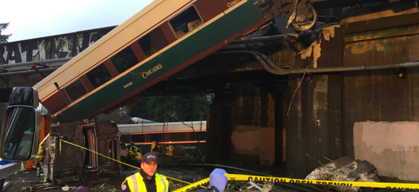 An Amtrak Cascades train derailed Monday morning near Dupont, Washington.