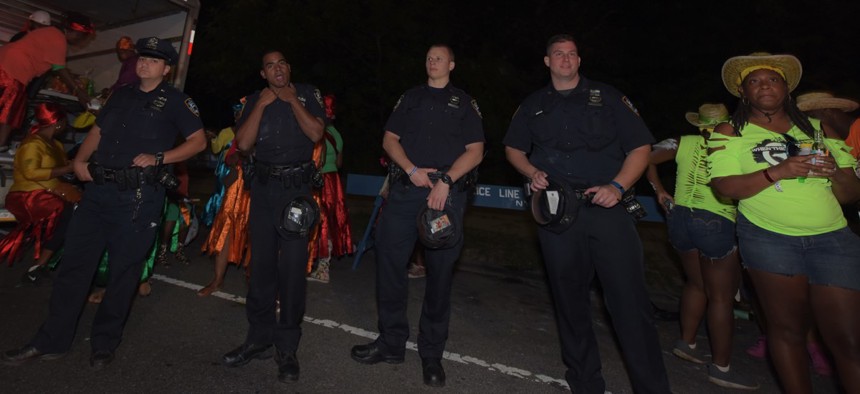 Police presence for the 22nd annual pre-dawn j'ouvert in New York City.