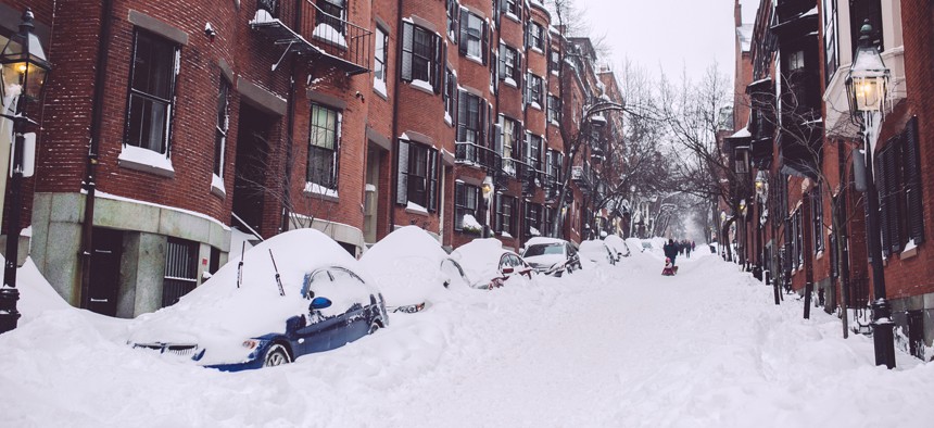 A street in Boston's Beacon Hill neighborhood after a winter storm in 2015.