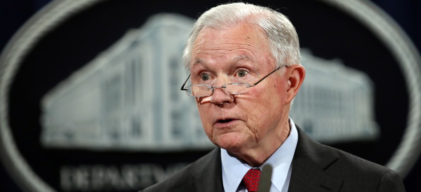 Attorney General Jeff Sessions speaks during a news conference at the Justice Department in Washington, Friday, Dec. 15, 2017, about efforts to reduce violent crime. 