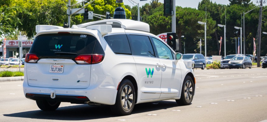 A Waymo self-driving vehicle in Mountain View, California