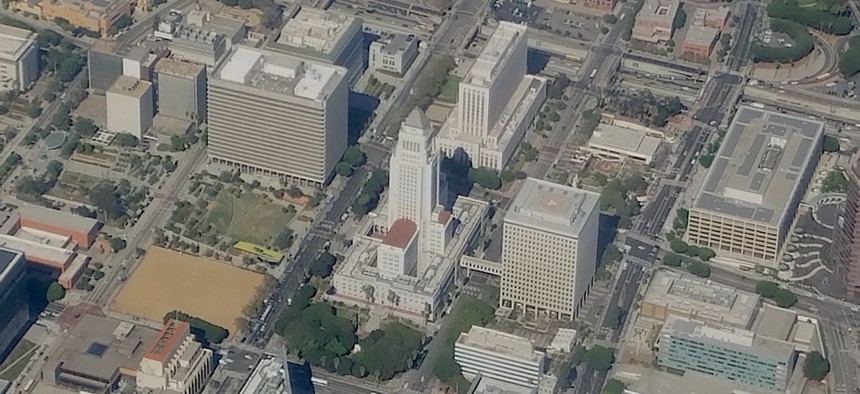 Flying over Los Angeles City Hall