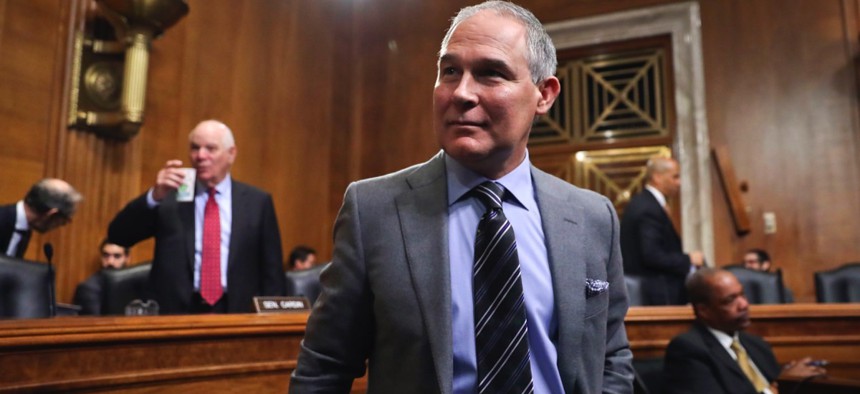 Environmental Protection Agency Administrator Scott Pruitt arrives to testify before the Senate Environment Committee on Capitol Hill in Washington, D.C. on Tuesday.