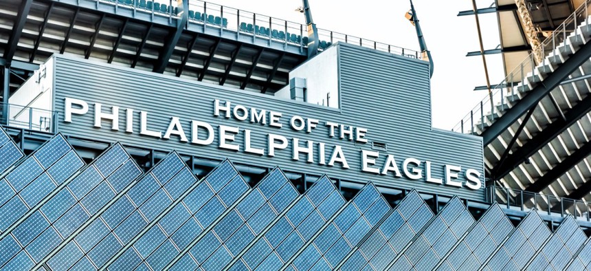 Closeup of sign for Lincoln Financial Field, home of Philadelphia Eagles.
