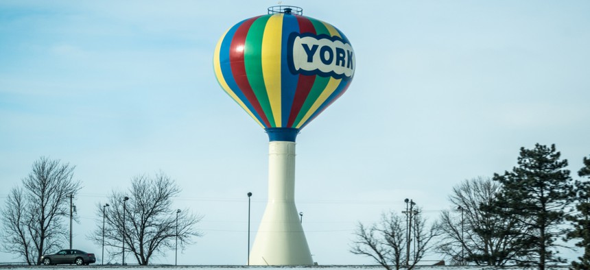 A water tower in York, Nebraska