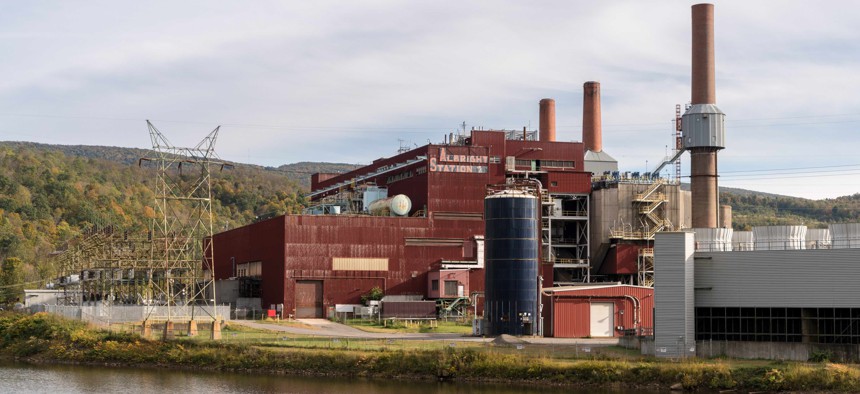 A shuttered coal power station on the banks of the Cheat River in Preston County, West Virginia, during October 2017.