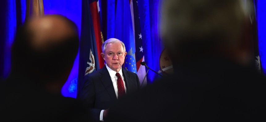 Attorney General Jeff Sessions delivers remarks to the National Association of Attorneys General at their winter conference in Washington, D.C. on Tuesday.