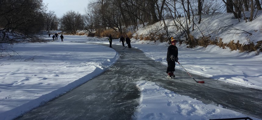 An ice-skating trail was created along one of the Souris River's so-called dead loops.