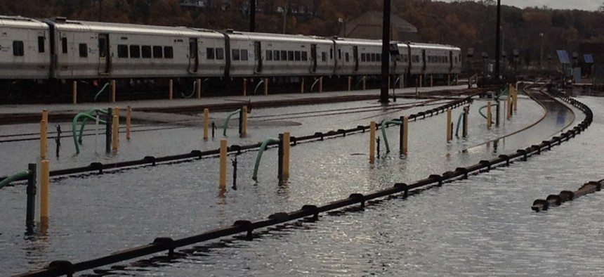 Flooding at Metro-North's Harmon Yard along the Hudson River following Superstorm Sandy in October 2012.