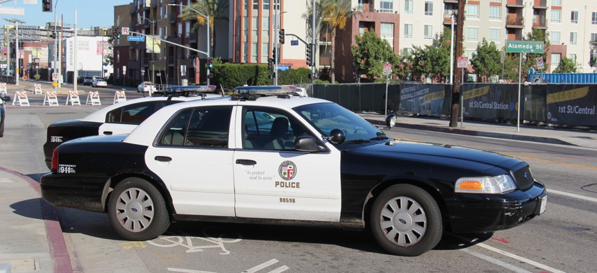 Los Angeles Police Department cruisers near First and Alameda streets near Little Tokyo