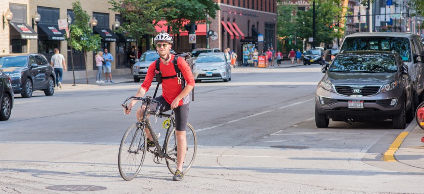 A bicyclist in Chicago.