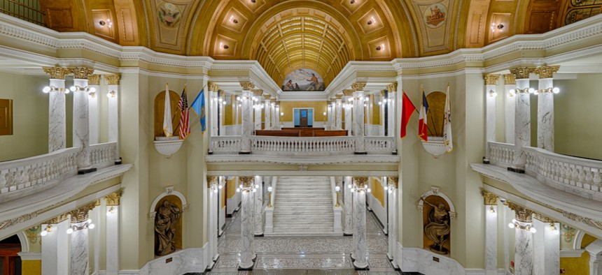The grand staircase and rotunda of the South Dakota State Capitol