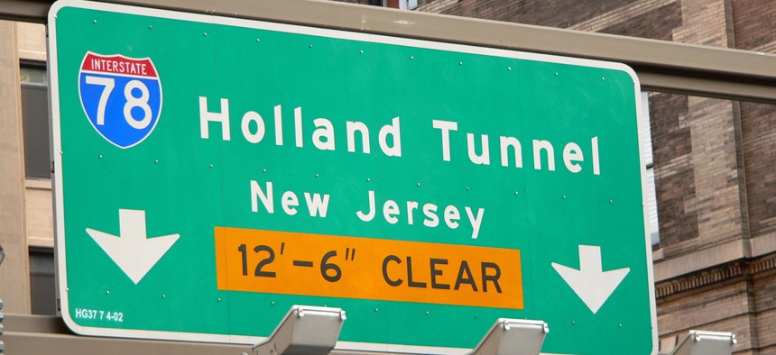 The entrance to the Holland Tunnel, which connects New York City with New Jersey.