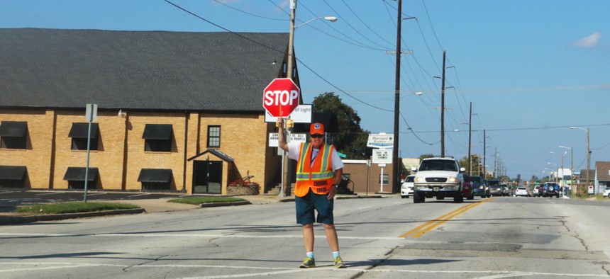A school crossing guard in Tulsa, Oklahoma