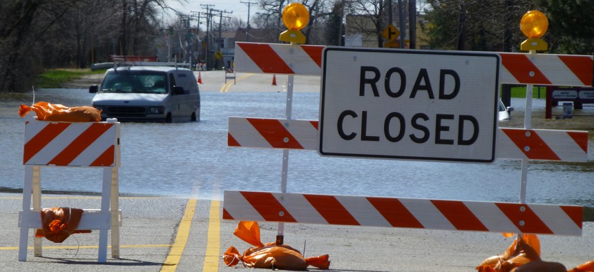 Flooding along River Road outside Chicago during flooding in 2013.