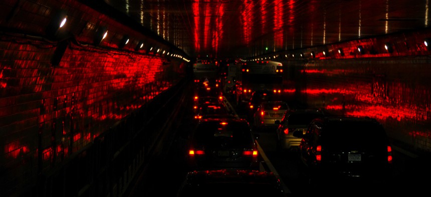 Traffic in the Lincoln Tunnel, which connects New York City with New Jersey.