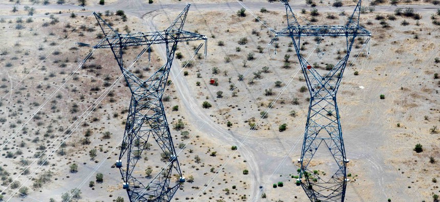 Power lines in the Nevada desert.