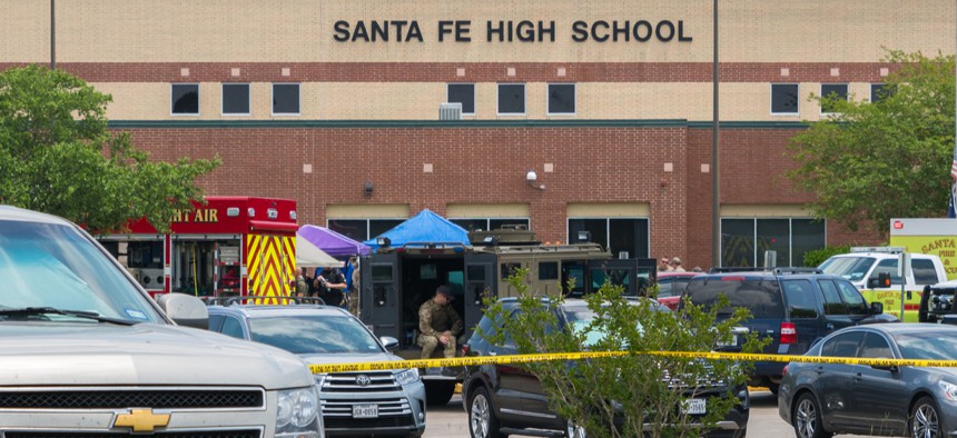 Santa Fe High School in Santa Fe, Texas, the scene of this past week's deadly school shooting.