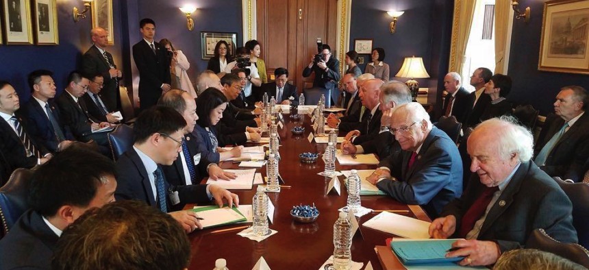 The Chinese delegation sits down with U.S. officials to talk trade in May in Washington, D.C.