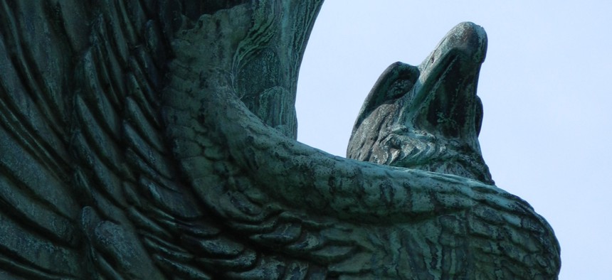 A bronze eagle that's part of a First World War Monument at West End Park in Pittsburgh.