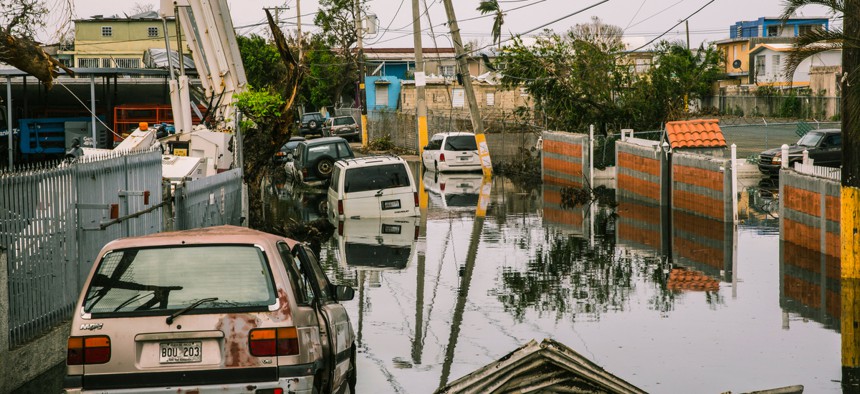 November 9, 2017: Streets in the Ocean Park sector of San Juan remain flooded weeks after Hurricane María utterly devastated the entire island of Puerto Rico.