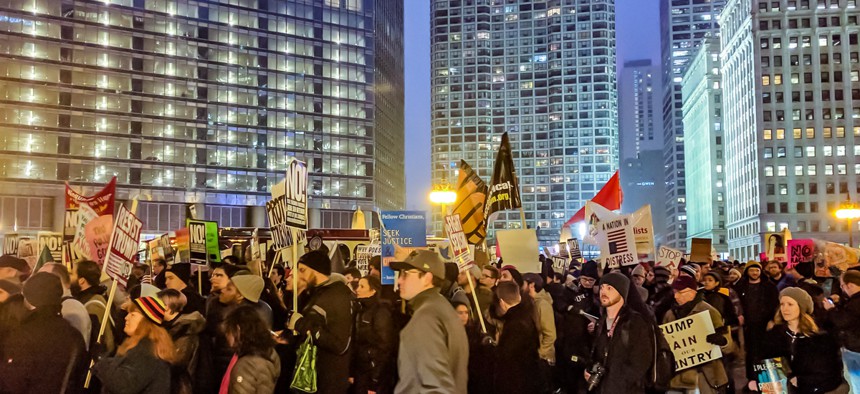 Protesters in Chicago the night of Donald Trump's inauguration as president.