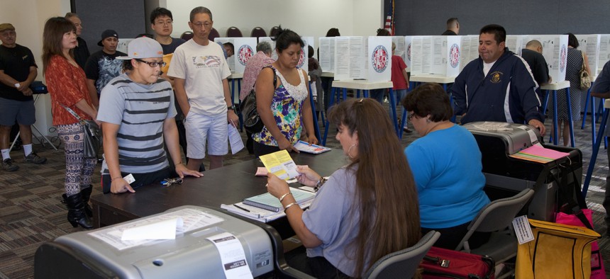 Voters at a polling station in the 2012 Presidential Election on Nov. 06, 2012 in Ventura County, California.