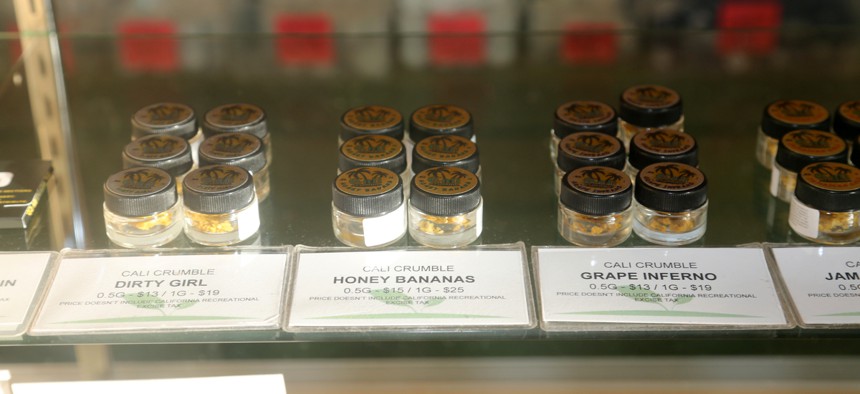 Marijuana buds and hash for sale in January in a dispensary in Los Angeles.