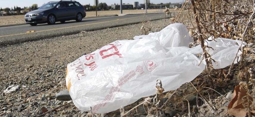A bag by the side of the road in California.