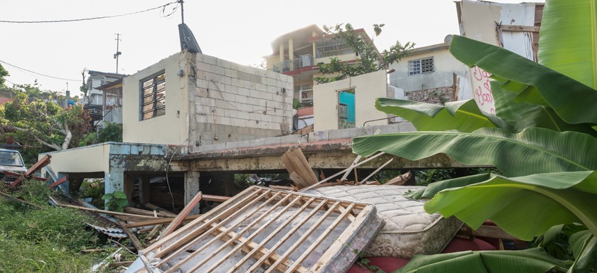 A photo of a house destroyed by Hurricane Maria in Puerto Rico taken in December 2017. 