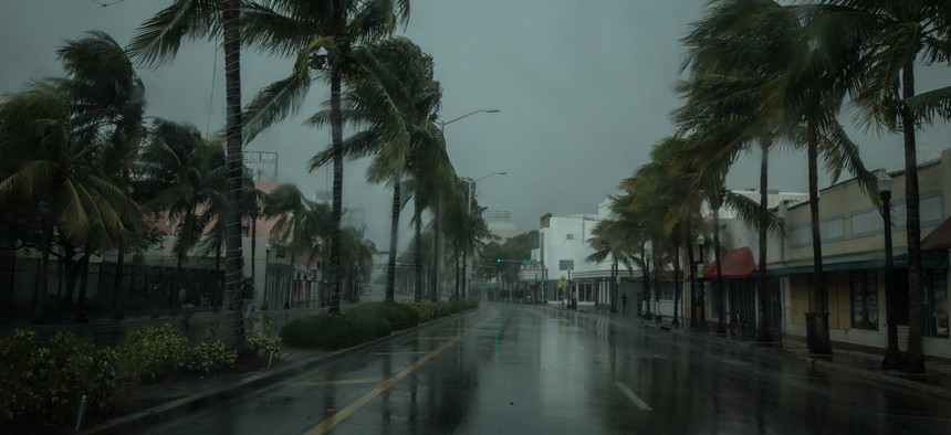 In September 2017, Hurricane Irma hits Miami Beach, Florida. 