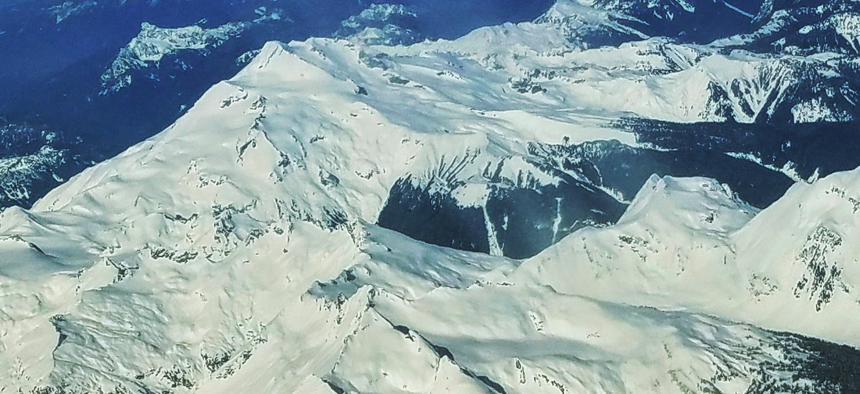 The Glacier Peak volcano, 65 miles northeast of Seattle can be difficult to spot from the both the populated Puget Sound lowlands and also flying over the Cascade Range.