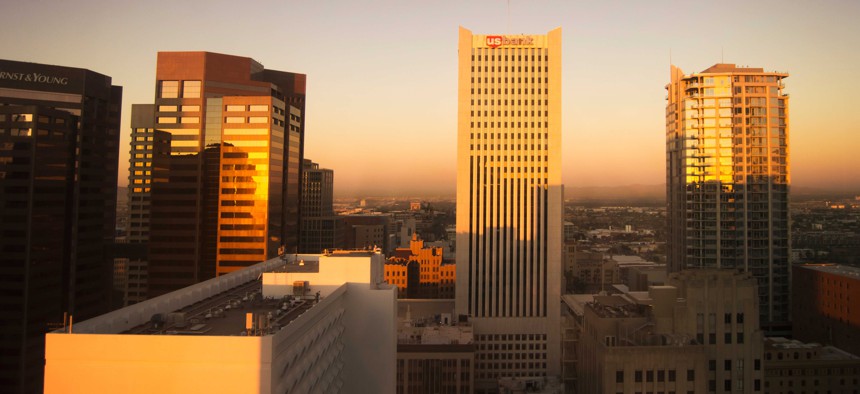 Sunlight on buildings in downtown Phoenix.