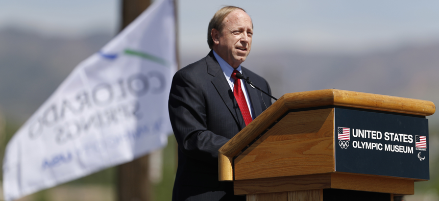 John Suthers, mayor of Colorado Springs, Colo., speaks during a ceremonial groundbreaking for a new Olympic museum Friday, June 9, 2017, in Colorado Springs, Colorado.