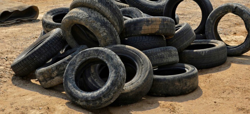 Tires provide breeding grounds for mosquitoes by holding and insulting standing water.