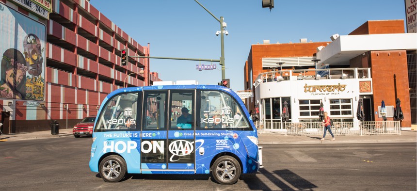 Las Vegas' self driving bus shuttles passengers around the city.